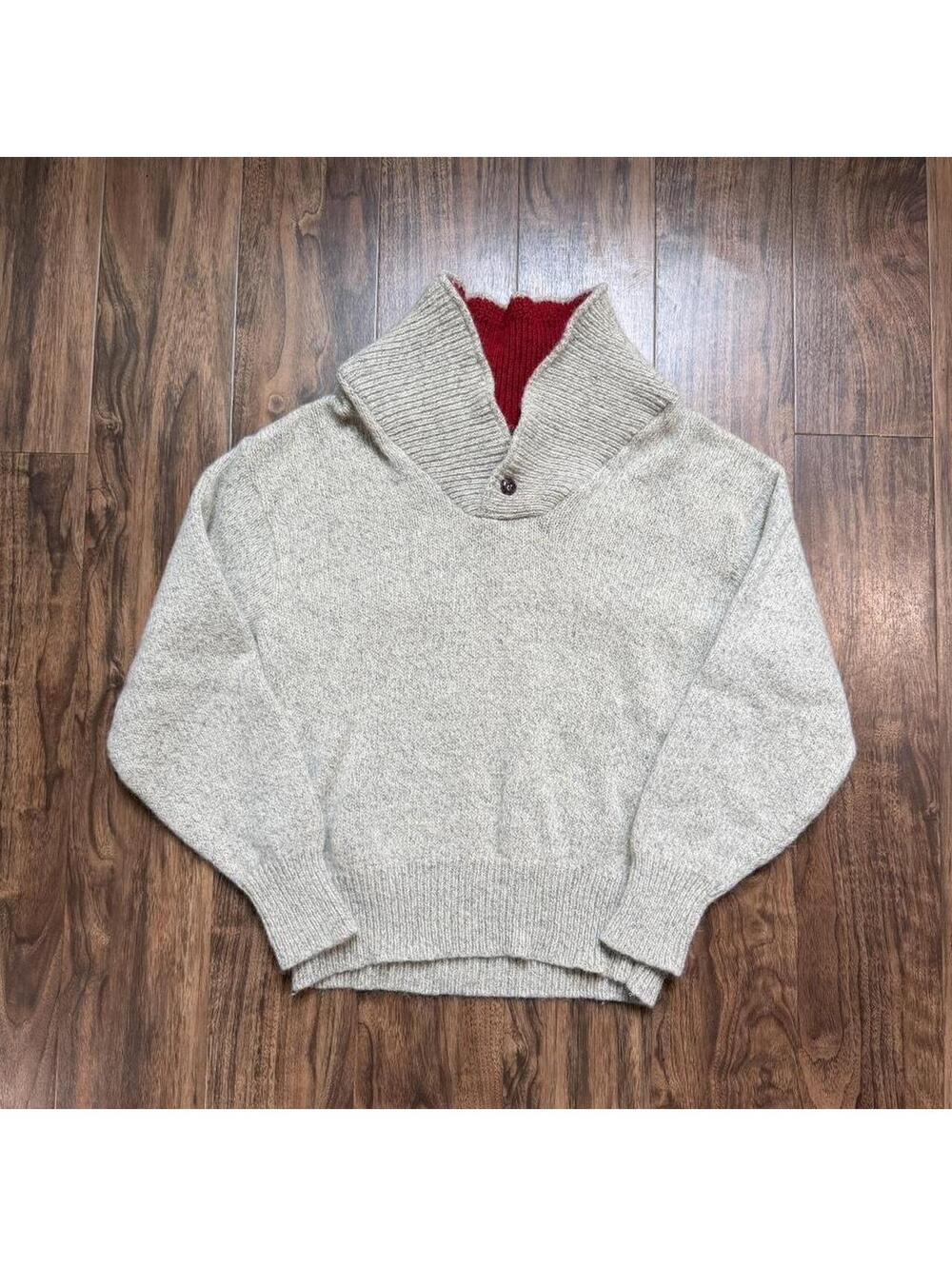 Vintage 80s 90s Eddie Bauer Ragg Wool Chunky Shawl Neck Sweater Size XL